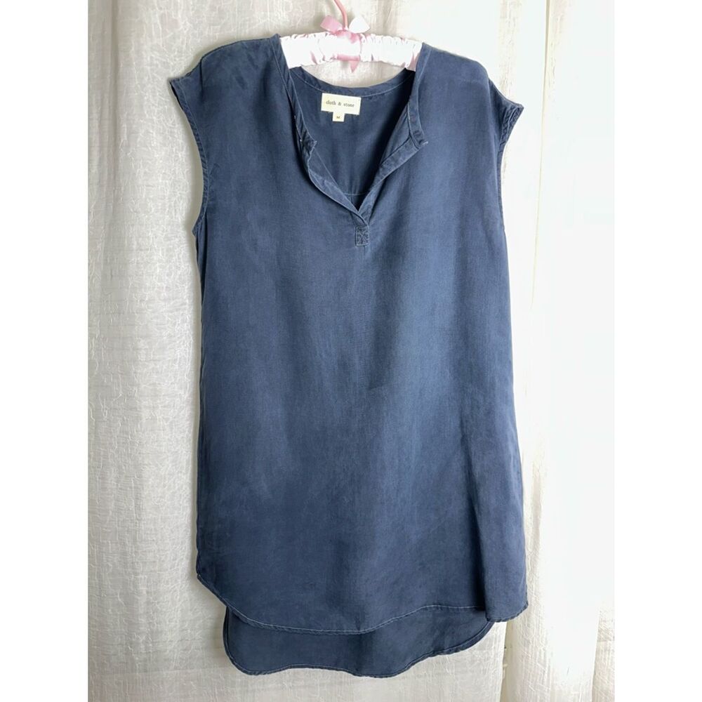 Anthropologie x Cloth & Stone M Navy Tencel Sleeveless Split V-Neck Dress